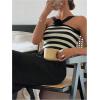 imageFloerns Womens Solid Criss Cross Halter Top Sleeveless Tee ShirtBlack White Striped