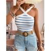 imageFloerns Womens Solid Criss Cross Halter Top Sleeveless Tee ShirtBlue and White