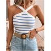 imageFloerns Womens Solid Criss Cross Halter Top Sleeveless Tee ShirtBlue and White
