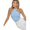 imageFloerns Womens Solid Criss Cross Halter Top Sleeveless Tee ShirtBonnie Blue
