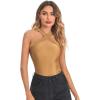 imageFloerns Womens Solid Criss Cross Halter Top Sleeveless Tee ShirtBrown