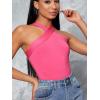 imageFloerns Womens Solid Criss Cross Halter Top Sleeveless Tee ShirtHot Pink
