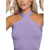 imageFloerns Womens Solid Criss Cross Halter Top Sleeveless Tee ShirtLilac Purple