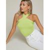 imageFloerns Womens Solid Criss Cross Halter Top Sleeveless Tee ShirtLime Green