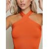 imageFloerns Womens Solid Criss Cross Halter Top Sleeveless Tee ShirtOrange
