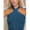 imageFloerns Womens Solid Criss Cross Halter Top Sleeveless Tee ShirtTeal Blue
