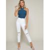 imageFloerns Womens Solid Criss Cross Halter Top Sleeveless Tee ShirtTeal Blue