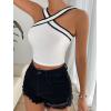 imageFloerns Womens Solid Criss Cross Halter Top Sleeveless Tee ShirtWhite Cream