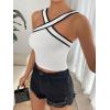 imageFloerns Womens Solid Criss Cross Halter Top Sleeveless Tee ShirtWhite Cream