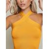 imageFloerns Womens Solid Criss Cross Halter Top Sleeveless Tee ShirtYellow Solid