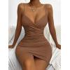 imageFloerns Womens Twist Front Ruched Sleeveless Bodycon Mini DressCocoa Brown