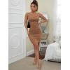 imageFloerns Womens Twist Front Ruched Sleeveless Bodycon Mini DressMocha Brown