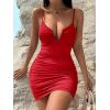 imageFloerns Womens Twist Front Ruched Sleeveless Bodycon Mini DressRed Pure
