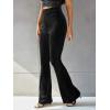 imageFloerns Womens Velvet Elastic Waist Flare Leg Palazzo Long Pants TrousersBlack