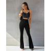 imageFloerns Womens Velvet Elastic Waist Flare Leg Palazzo Long Pants TrousersBlack