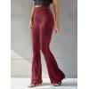 imageFloerns Womens Velvet Elastic Waist Flare Leg Palazzo Long Pants TrousersBurgundy
