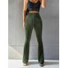 imageFloerns Womens Velvet Elastic Waist Flare Leg Palazzo Long Pants TrousersDark Green