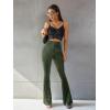 imageFloerns Womens Velvet Elastic Waist Flare Leg Palazzo Long Pants TrousersDark Green