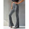 imageFloerns Womens Velvet Elastic Waist Flare Leg Palazzo Long Pants TrousersDark Grey