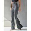 imageFloerns Womens Velvet Elastic Waist Flare Leg Palazzo Long Pants TrousersDark Grey