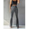 imageFloerns Womens Velvet Elastic Waist Flare Leg Palazzo Long Pants TrousersDark Grey