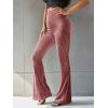 imageFloerns Womens Velvet Elastic Waist Flare Leg Palazzo Long Pants TrousersDusty Pink