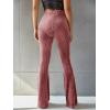 imageFloerns Womens Velvet Elastic Waist Flare Leg Palazzo Long Pants TrousersDusty Pink