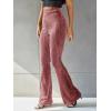 imageFloerns Womens Velvet Elastic Waist Flare Leg Palazzo Long Pants TrousersDusty Pink