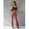 imageFloerns Womens Velvet Elastic Waist Flare Leg Palazzo Long Pants TrousersDusty Pink