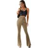 imageFloerns Womens Velvet Elastic Waist Flare Leg Palazzo Long Pants TrousersKhaki