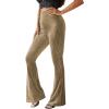 imageFloerns Womens Velvet Elastic Waist Flare Leg Palazzo Long Pants TrousersKhaki