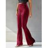 imageFloerns Womens Velvet Elastic Waist Flare Leg Palazzo Long Pants TrousersMaroon