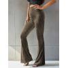 imageFloerns Womens Velvet Elastic Waist Flare Leg Palazzo Long Pants TrousersMocha Brown