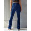 imageFloerns Womens Velvet Elastic Waist Flare Leg Palazzo Long Pants TrousersNavy Blue