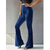imageFloerns Womens Velvet Elastic Waist Flare Leg Palazzo Long Pants TrousersNavy Blue