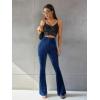 imageFloerns Womens Velvet Elastic Waist Flare Leg Palazzo Long Pants TrousersNavy Blue