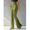 imageFloerns Womens Velvet Elastic Waist Flare Leg Palazzo Long Pants TrousersOlive Green