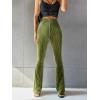 imageFloerns Womens Velvet Elastic Waist Flare Leg Palazzo Long Pants TrousersOlive Green