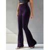 imageFloerns Womens Velvet Elastic Waist Flare Leg Palazzo Long Pants TrousersPurple