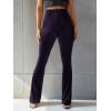 imageFloerns Womens Velvet Elastic Waist Flare Leg Palazzo Long Pants TrousersPurple