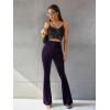 imageFloerns Womens Velvet Elastic Waist Flare Leg Palazzo Long Pants TrousersPurple