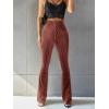 imageFloerns Womens Velvet Elastic Waist Flare Leg Palazzo Long Pants TrousersRedwood