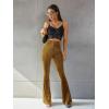 imageFloerns Womens Velvet Elastic Waist Flare Leg Palazzo Long Pants TrousersYellow