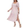 imageFloerns Womens Plus Size Boho Floral Print Shirred Ruffle Hem A Line Long DressPink Flower