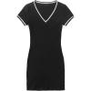 imageFloerns Womens Short Sleeve V Neck Striped Trim Rib Knit Bodycon T Shirt Mini DressBlack