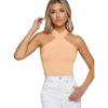 imageFloerns Womens Solid Criss Cross Halter Top Sleeveless Tee ShirtApricot