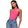imageFloerns Womens Solid Criss Cross Halter Top Sleeveless Tee ShirtHot Pink