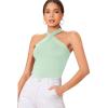 imageFloerns Womens Solid Criss Cross Halter Top Sleeveless Tee ShirtLight Green