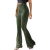 imageFloerns Womens Velvet Elastic Waist Flare Leg Palazzo Long Pants TrousersDark Green