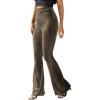 imageFloerns Womens Velvet Elastic Waist Flare Leg Palazzo Long Pants TrousersMocha Brown